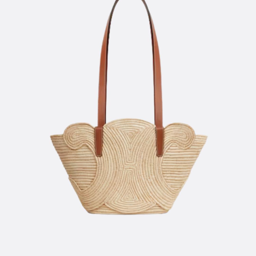 CÉLINE CLASSIC SMALL PANIER HANDBAG MADE OF RAFFIA AND CALF LEATHER