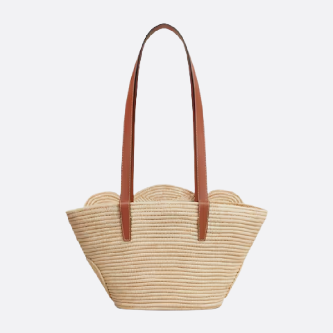 CÉLINE CLASSIC SMALL PANIER HANDBAG MADE OF RAFFIA AND CALF LEATHER