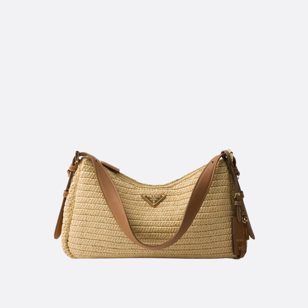 PRADA LARGE HANDBAG IN CROCHET KNIT AND LEATHER