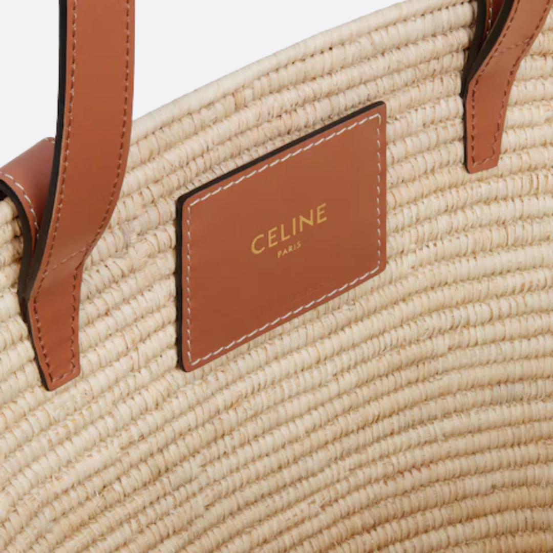 CÉLINE CLASSIC SMALL PANIER HANDBAG MADE OF RAFFIA AND CALF LEATHER