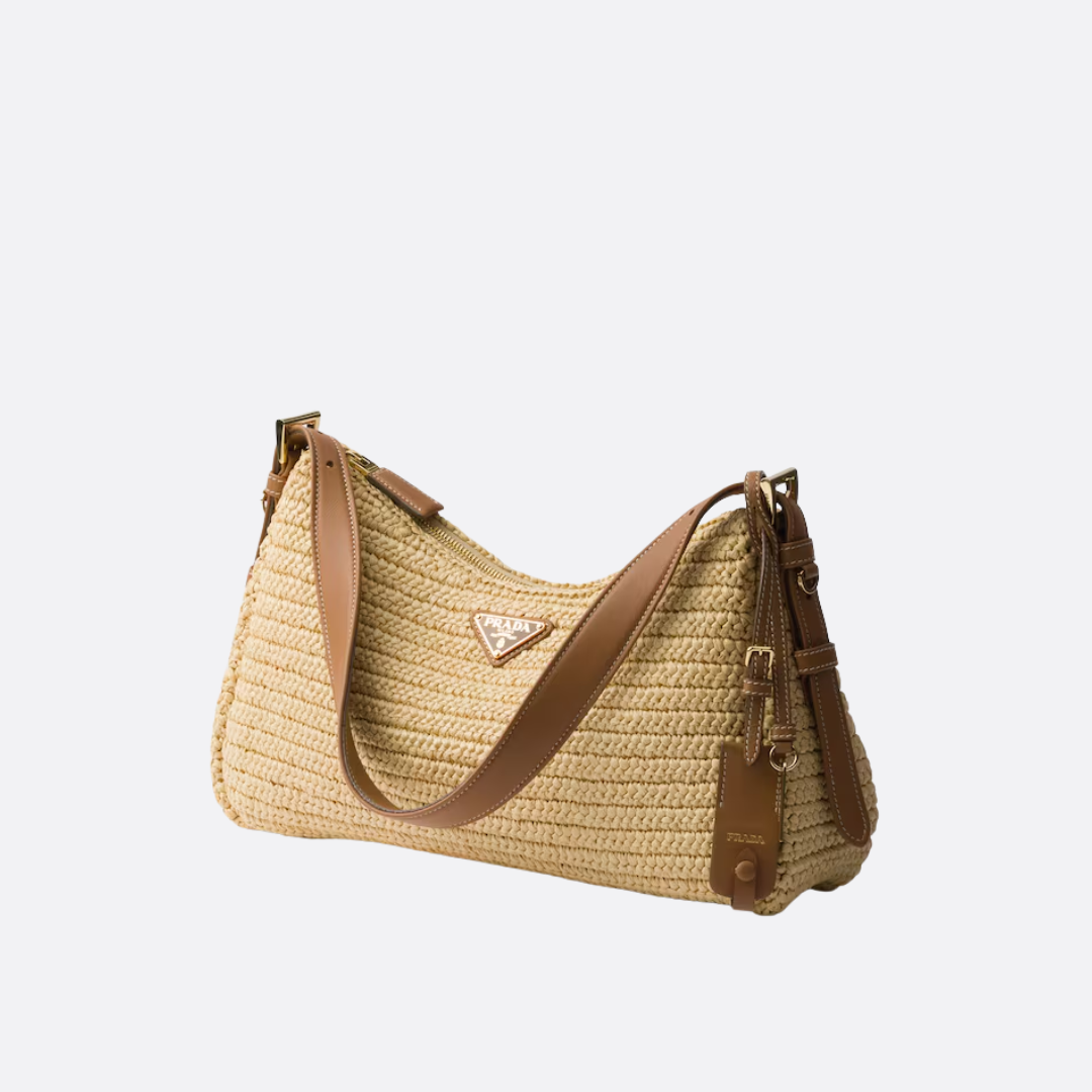 PRADA LARGE HANDBAG IN CROCHET KNIT AND LEATHER