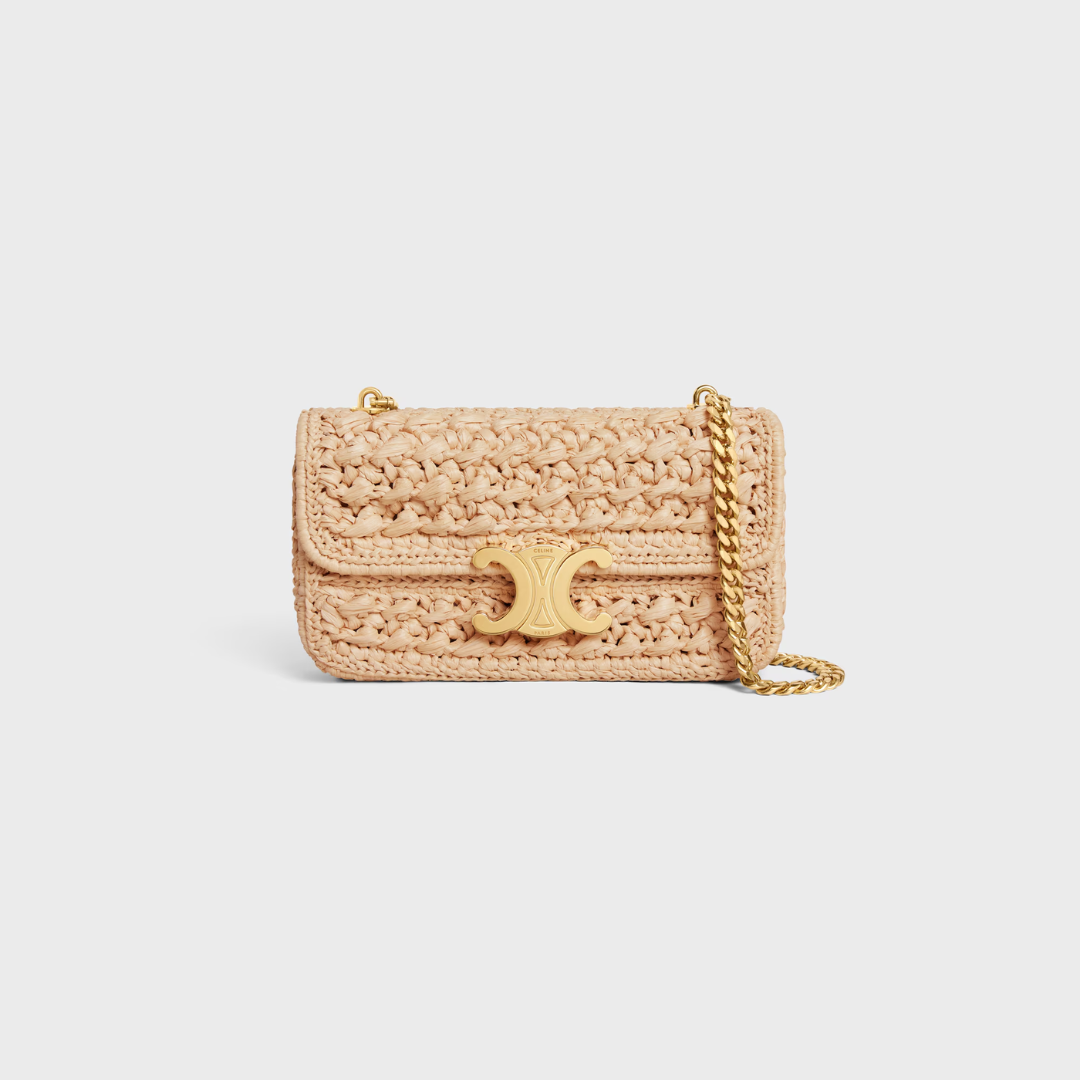 CÉLINE CLAUDE CHAIN SHOULDER BAG IN RAFFIA-EFFECT