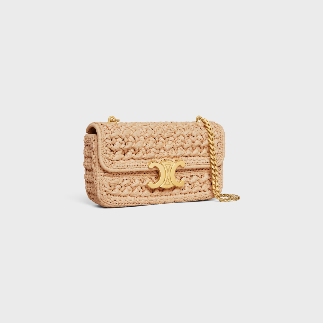 CÉLINE CLAUDE CHAIN SHOULDER BAG IN RAFFIA-EFFECT