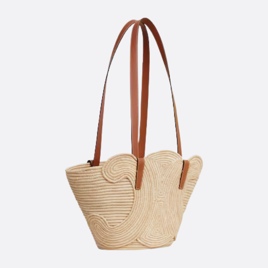 CÉLINE CLASSIC SMALL PANIER HANDBAG MADE OF RAFFIA AND CALF LEATHER