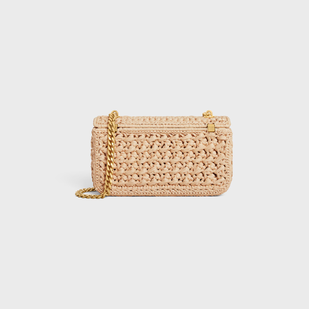 CÉLINE CLAUDE CHAIN SHOULDER BAG IN RAFFIA-EFFECT