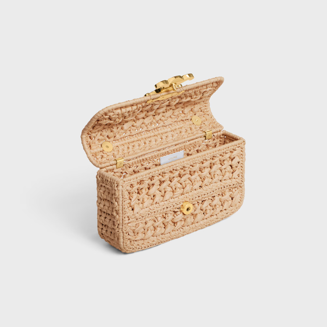 CÉLINE CLAUDE CHAIN SHOULDER BAG IN RAFFIA-EFFECT