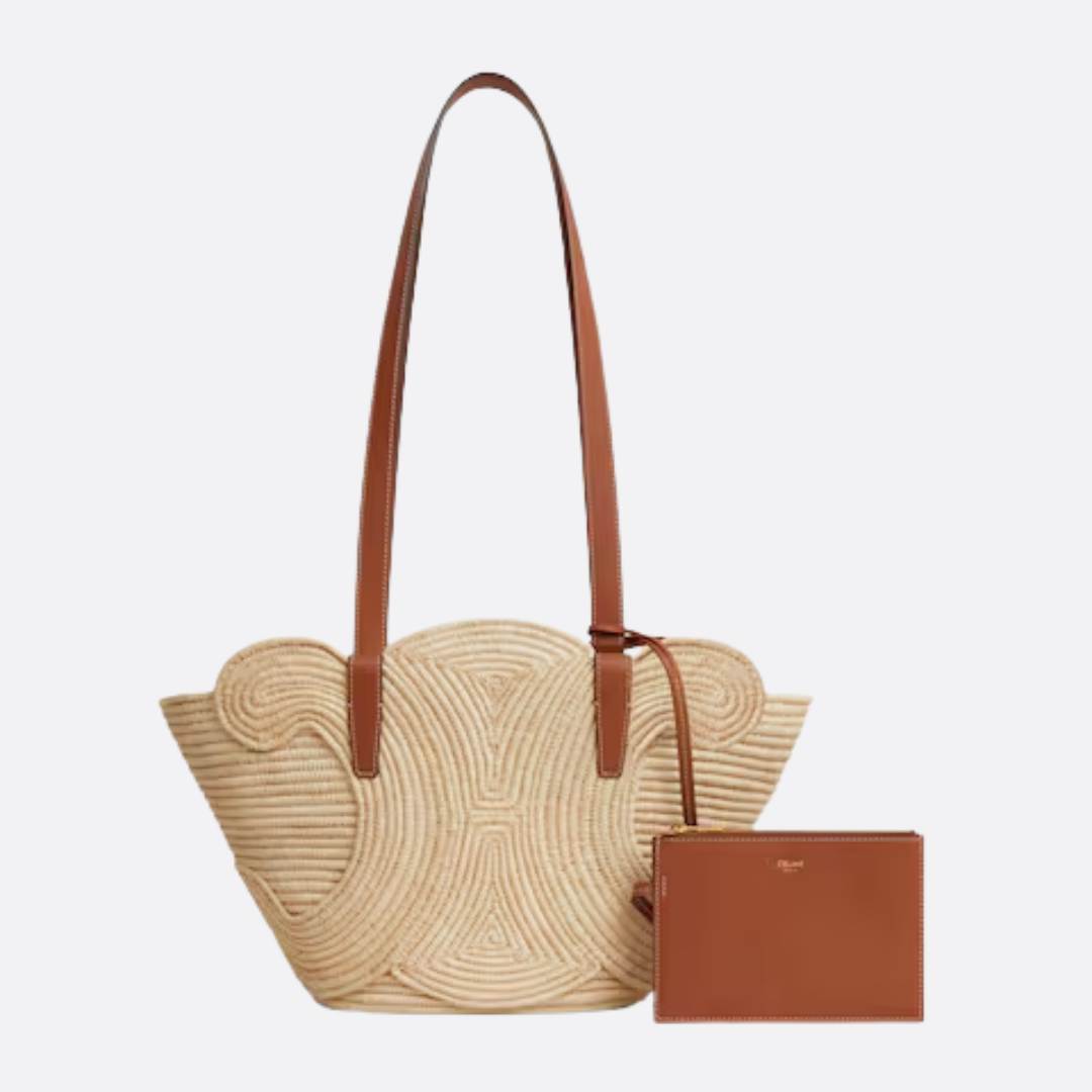 CÉLINE CLASSIC SMALL PANIER HANDBAG MADE OF RAFFIA AND CALF LEATHER