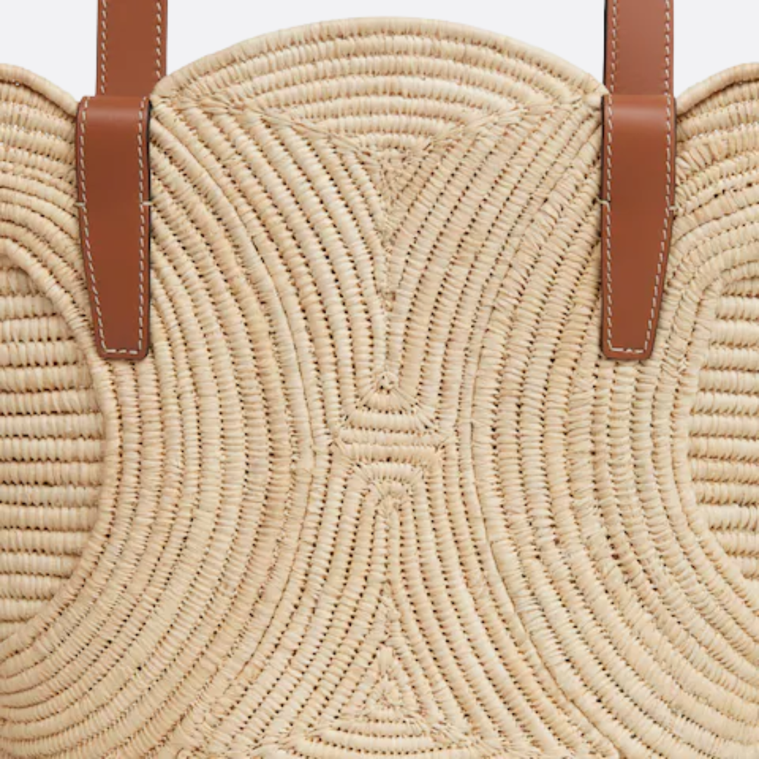 CÉLINE CLASSIC SMALL PANIER HANDBAG MADE OF RAFFIA AND CALF LEATHER