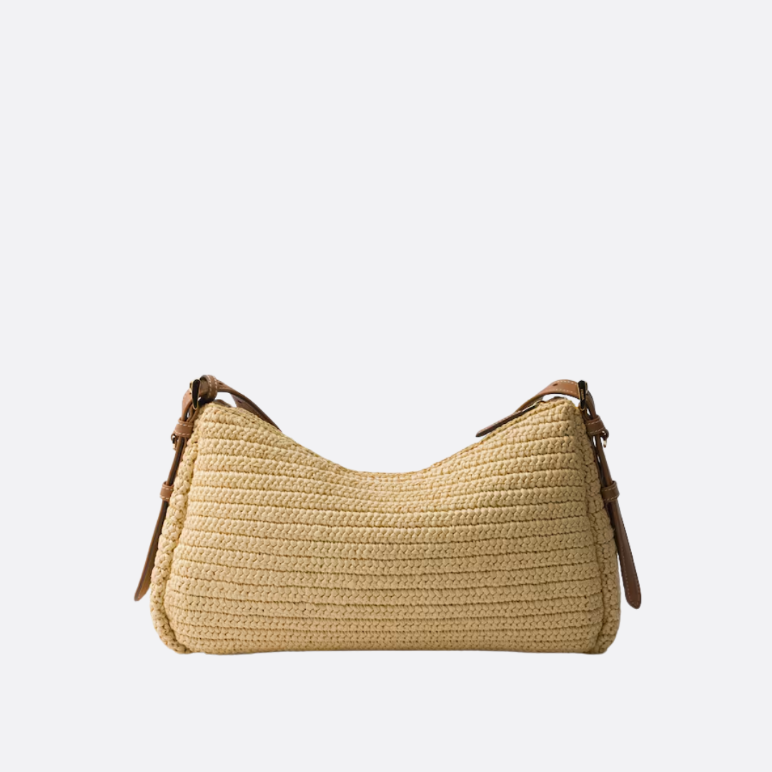 PRADA LARGE HANDBAG IN CROCHET KNIT AND LEATHER
