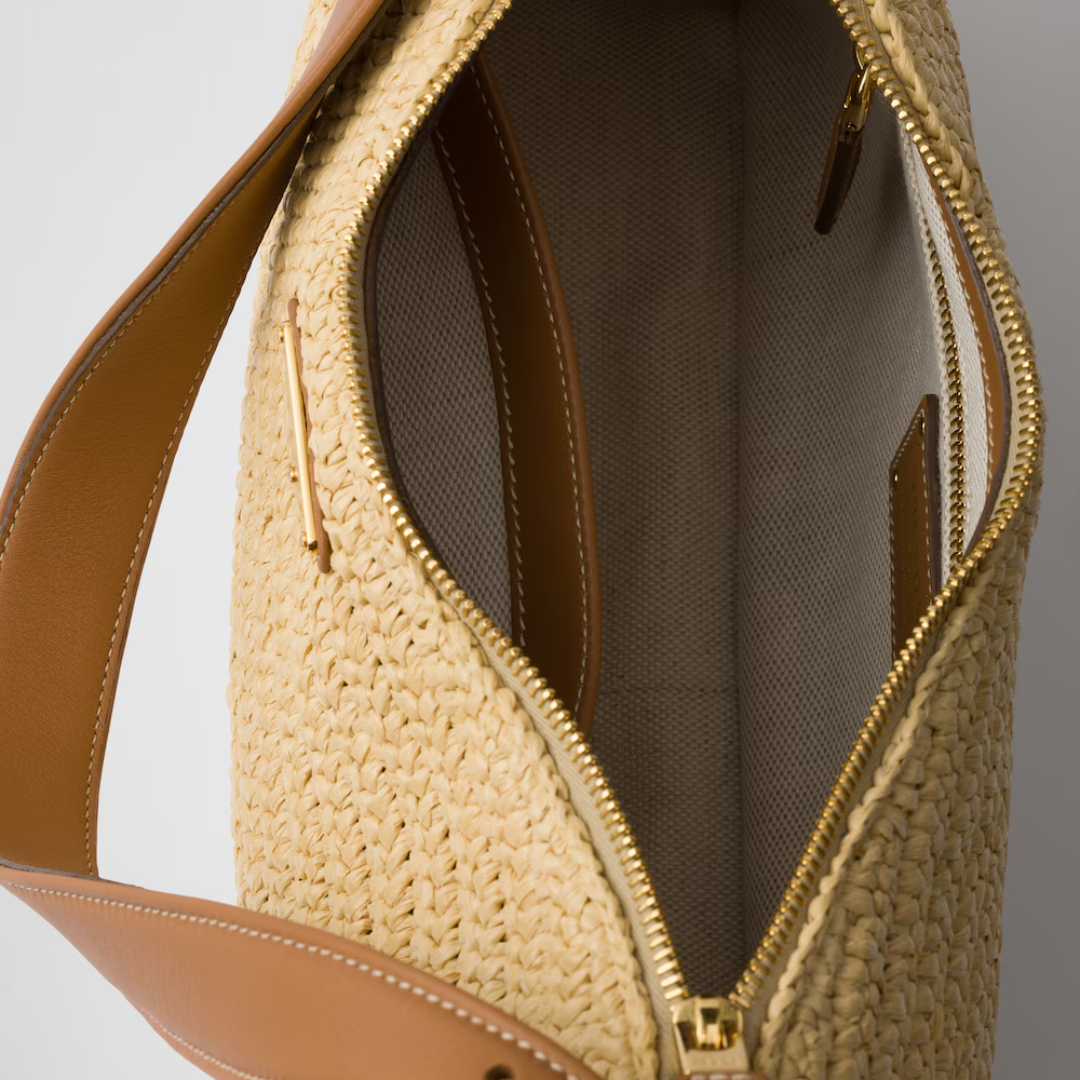 PRADA LARGE HANDBAG IN CROCHET KNIT AND LEATHER