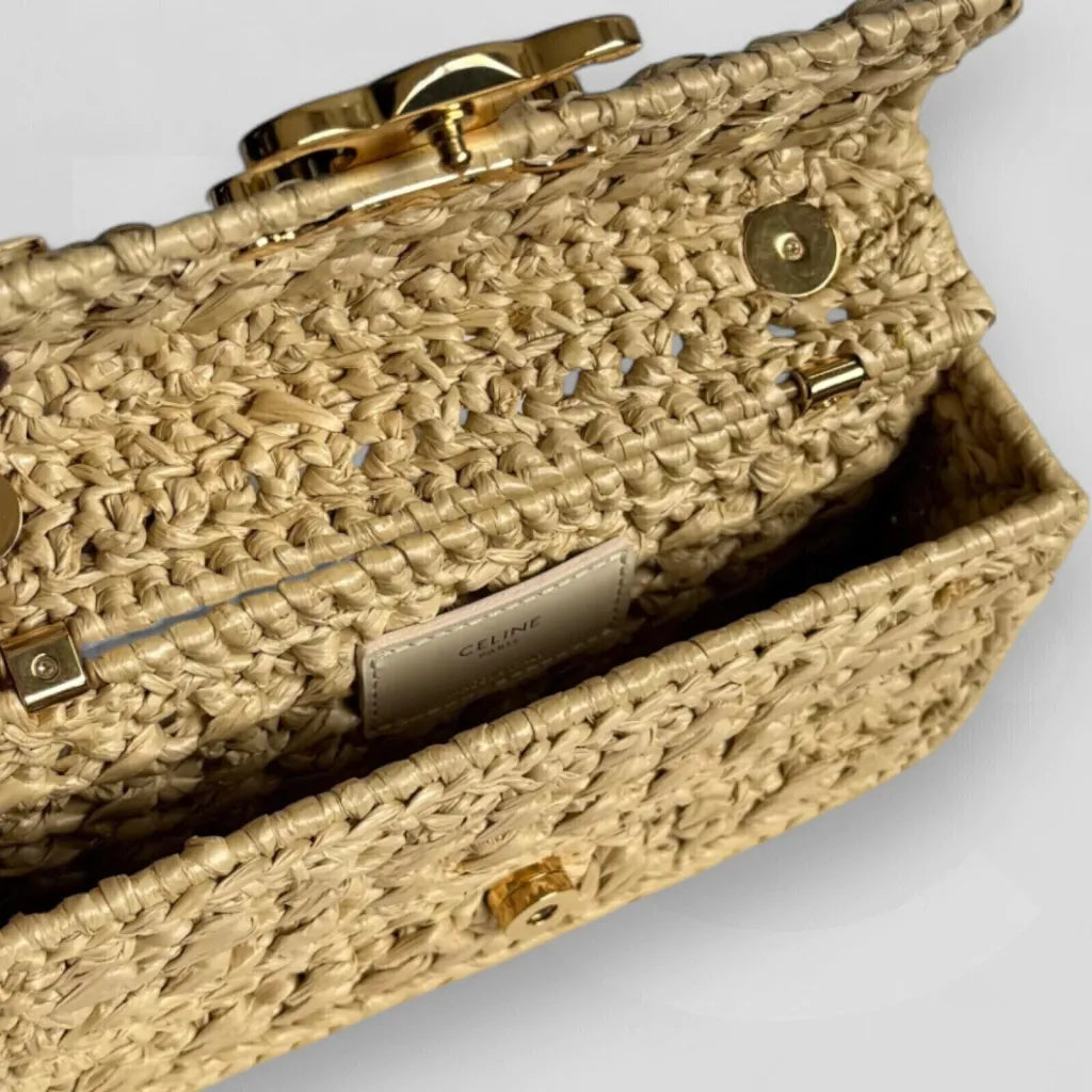 CÉLINE CLAUDE CHAIN SHOULDER BAG IN RAFFIA-EFFECT