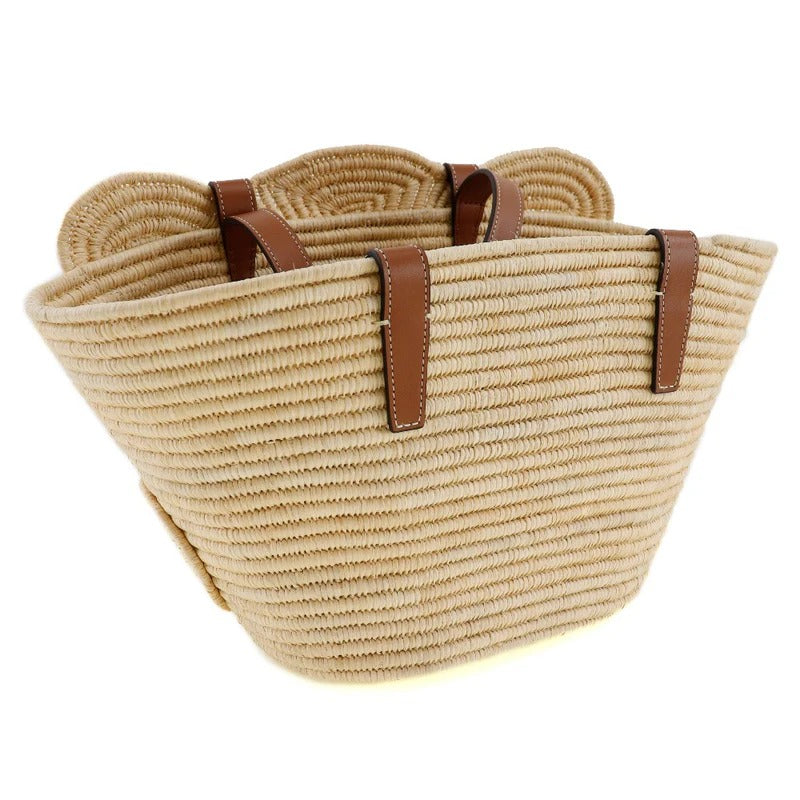 CÉLINE CLASSIC SMALL PANIER HANDBAG MADE OF RAFFIA AND CALF LEATHER