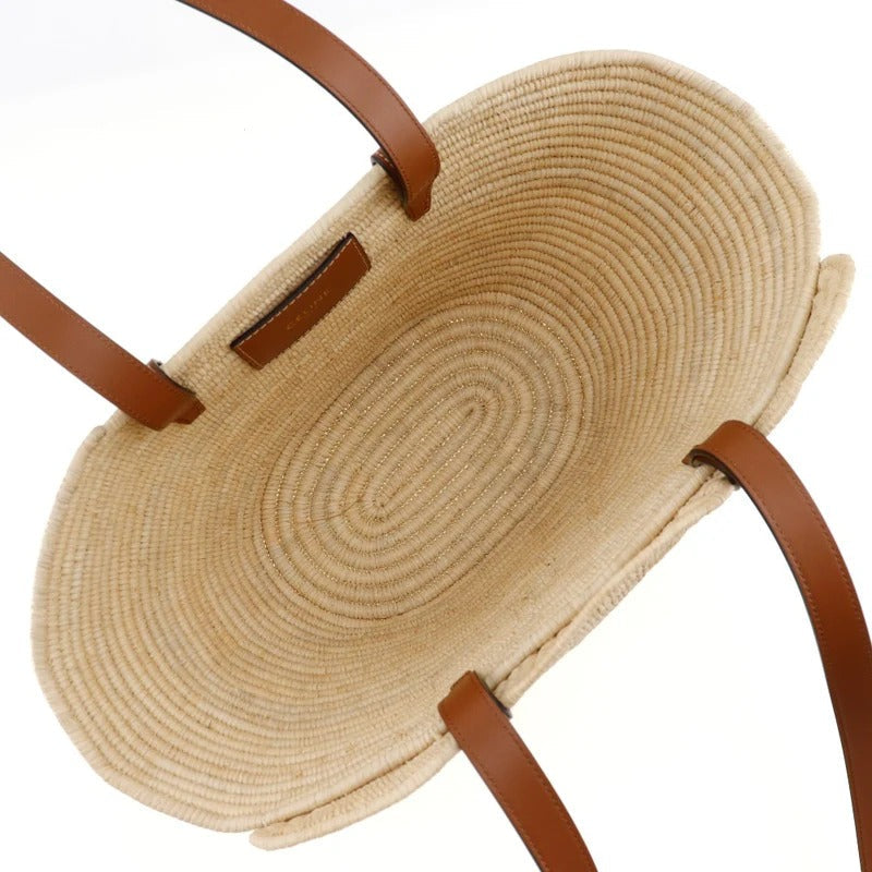 CÉLINE CLASSIC SMALL PANIER HANDBAG MADE OF RAFFIA AND CALF LEATHER