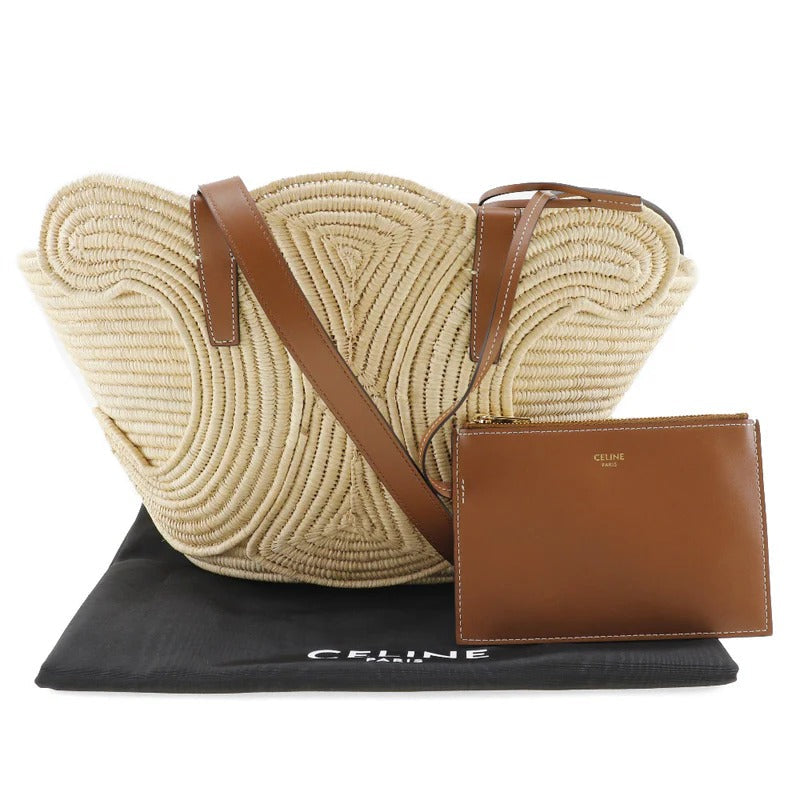 CÉLINE CLASSIC SMALL PANIER HANDBAG MADE OF RAFFIA AND CALF LEATHER