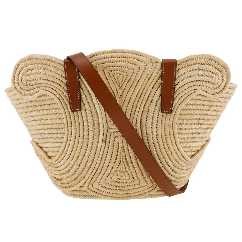CÉLINE CLASSIC SMALL PANIER HANDBAG MADE OF RAFFIA AND CALF LEATHER